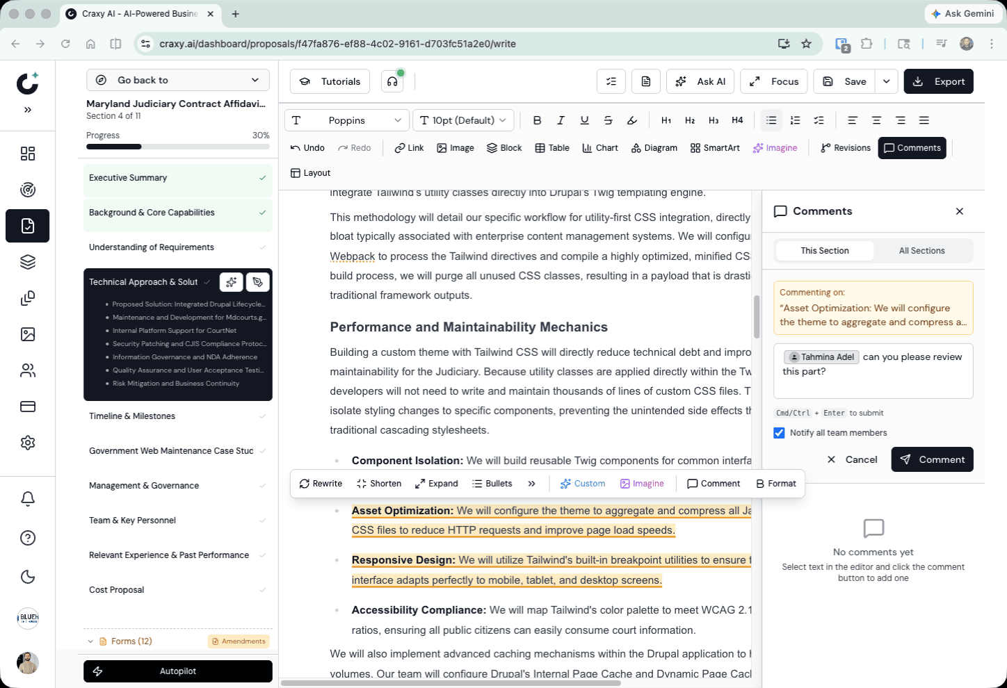 Writer with inline comments, Imagine transforms, and collaboration features